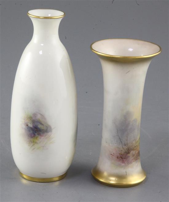 Two Royal Worcester hand painted small vases, c.1937, height 14cm and 11.5cm